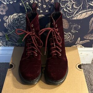 Dr. Martens Deep Red Velvet Lace-Up Boots